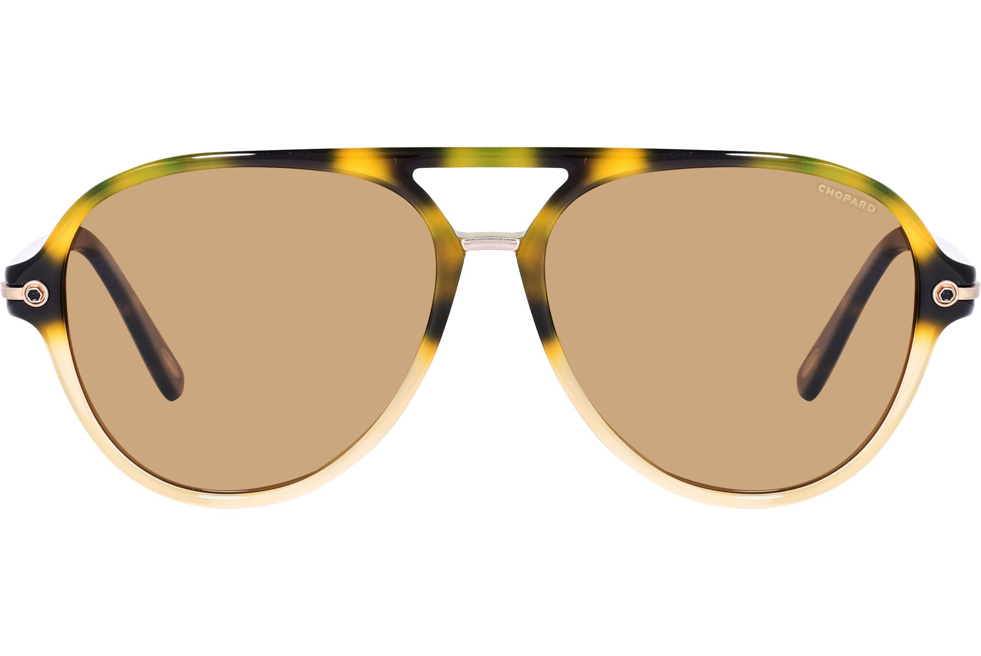 Chopard Tortoise Color Aviator Sunglasses Viewed From Front Angle.