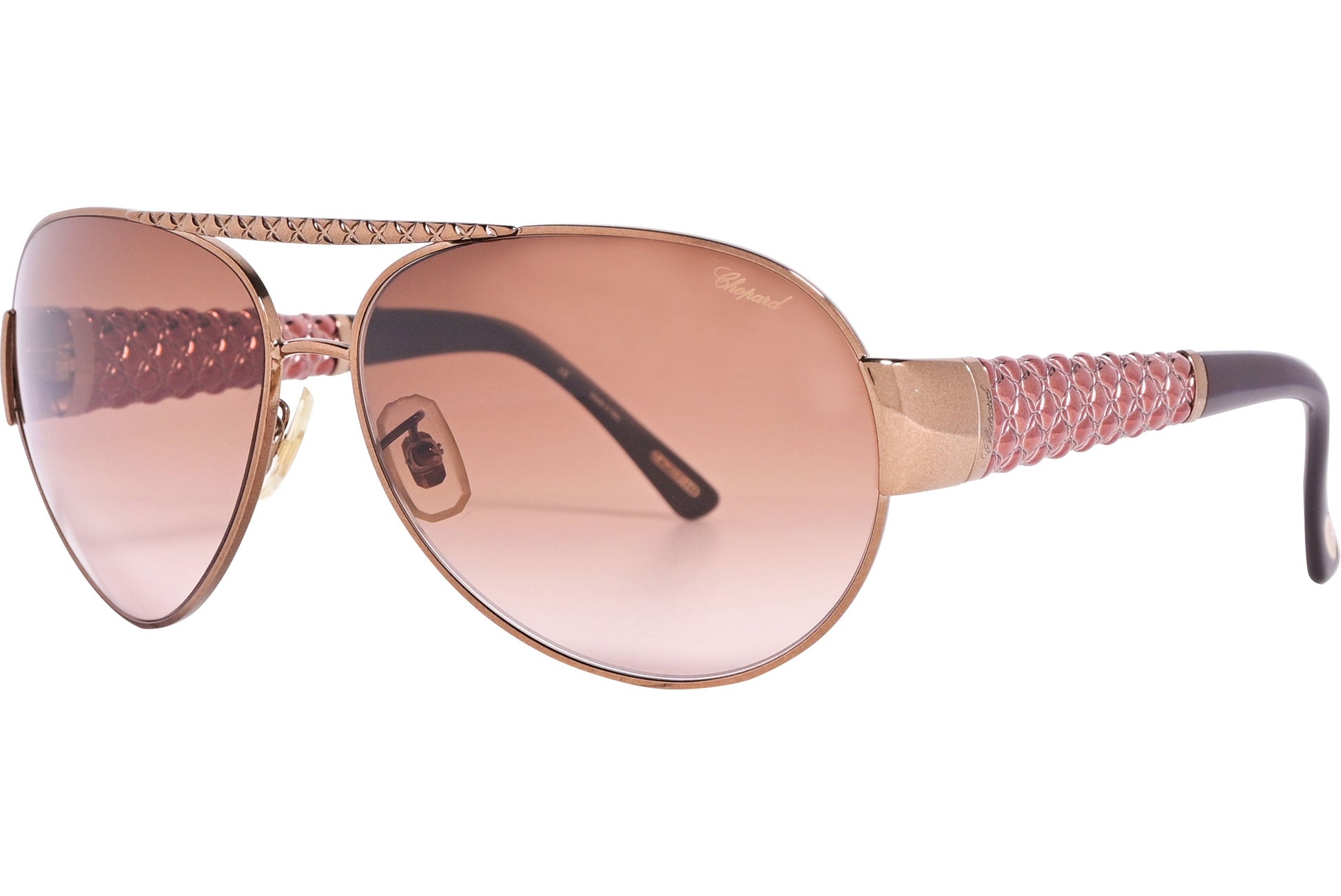 Chopard Pink Color Aviator Sunglasses Viewed From A 45-Degree Angle.