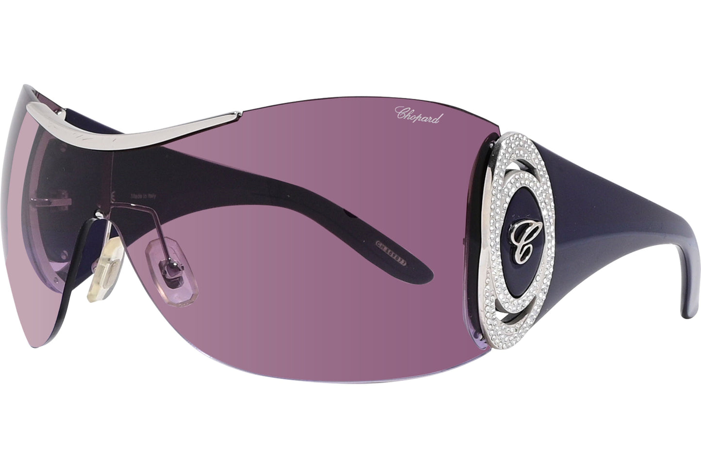 Chopard Purple Color Shield Sunglasses Viewed From A 45-Degree Angle.