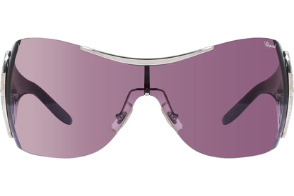 Chopard Purple Color Shield Sunglasses Viewed From Front Angle.