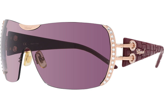 Chopard Purple Color Shield Sunglasses Viewed From A 45-Degree Angle.