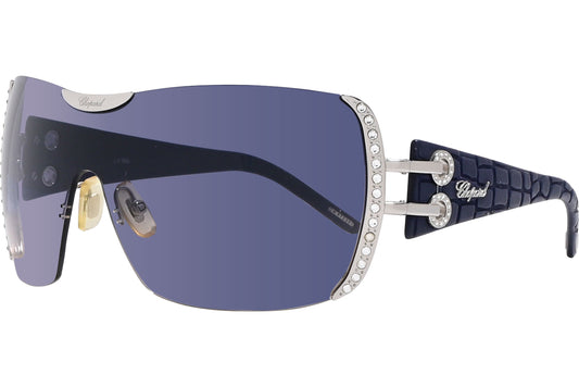 Chopard Blue Color Shield Sunglasses Viewed From A 45-Degree Angle.