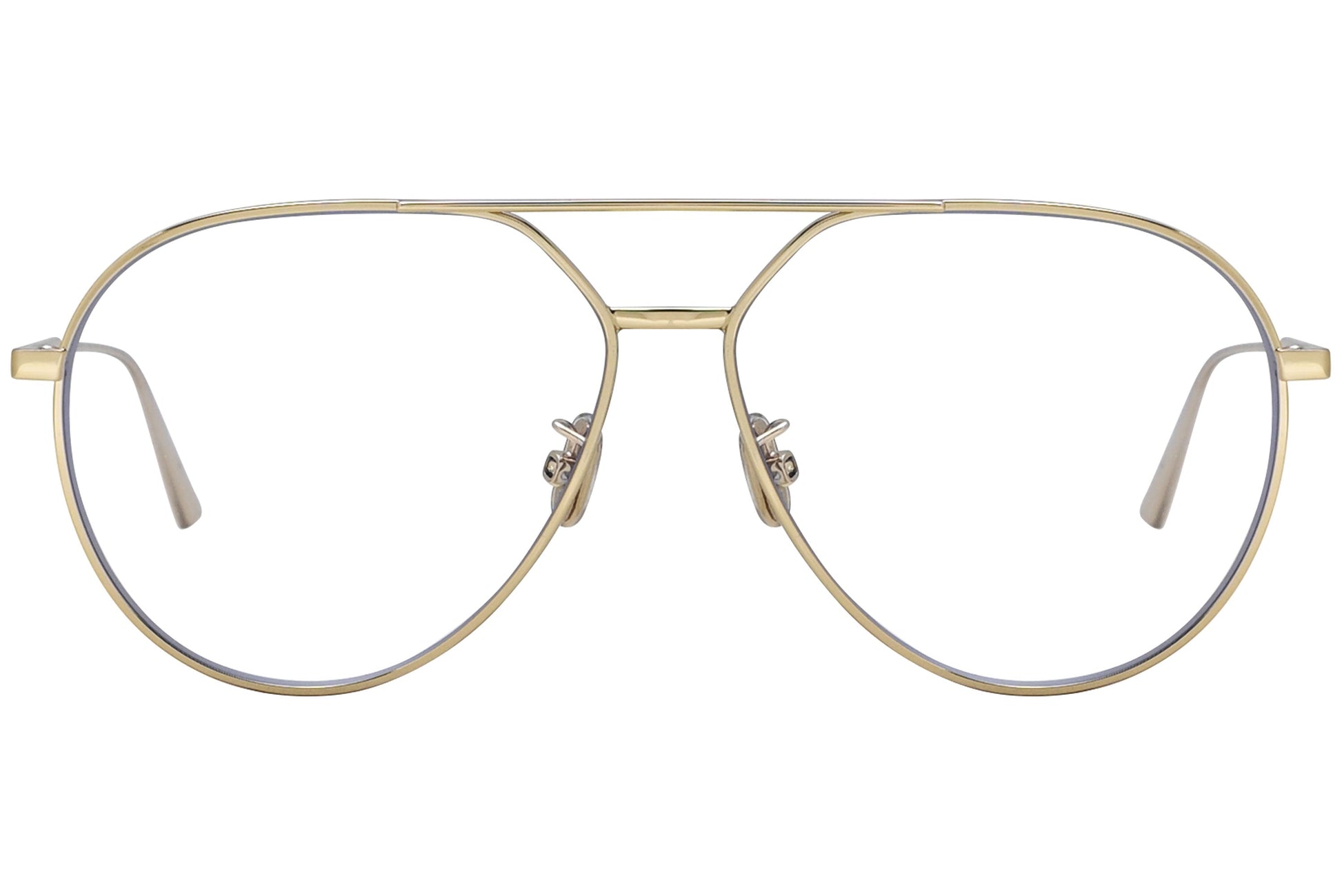 christian-dior oval gold eyeglasses frame viewed from a 45-degree angle.