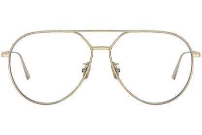 christian-dior oval gold eyeglasses frame viewed from a 45-degree angle.