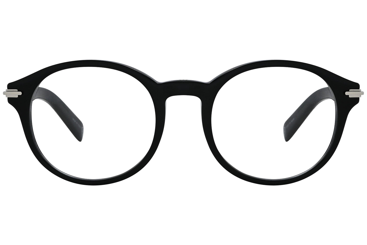 christian-dior oval black eyeglasses frame viewed from a 90-degree angle.