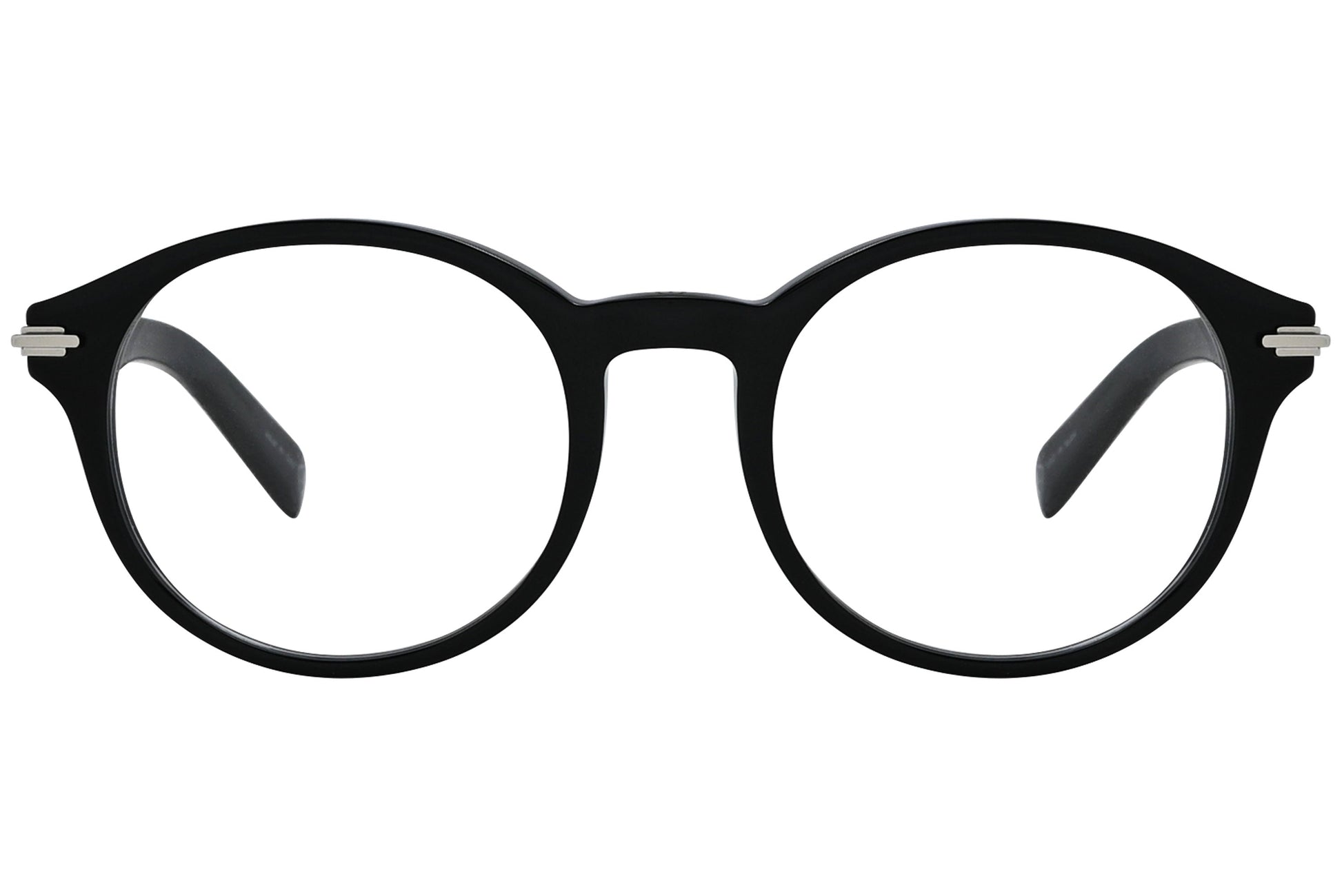 christian-dior oval black eyeglasses frame viewed from a 90-degree angle.