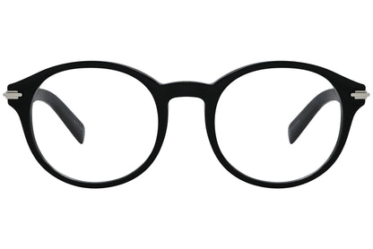 christian-dior oval black eyeglasses frame viewed from a 90-degree angle.