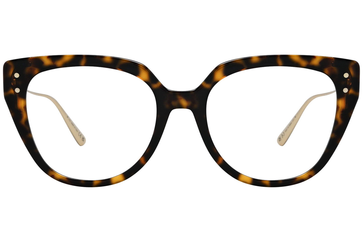 christian-dior oval tortoise eyeglasses frame viewed from a 90-degree angle.