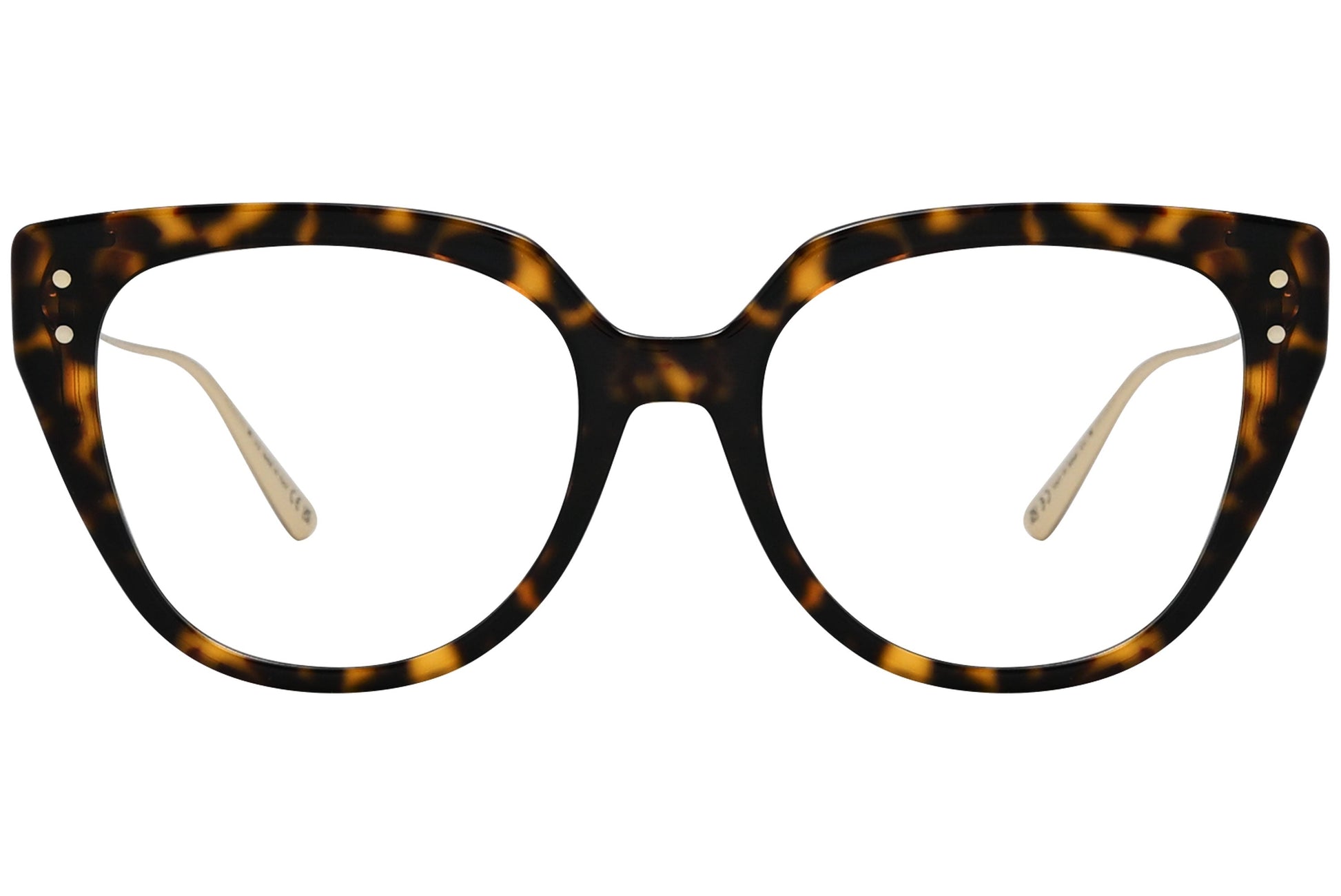 christian-dior oval tortoise eyeglasses frame viewed from a 90-degree angle.