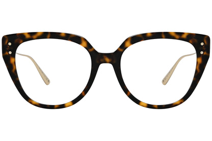 christian-dior oval tortoise eyeglasses frame viewed from a 90-degree angle.