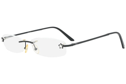 christian dior rimless black eyeglasses frame viewed from a 45-degree angle.