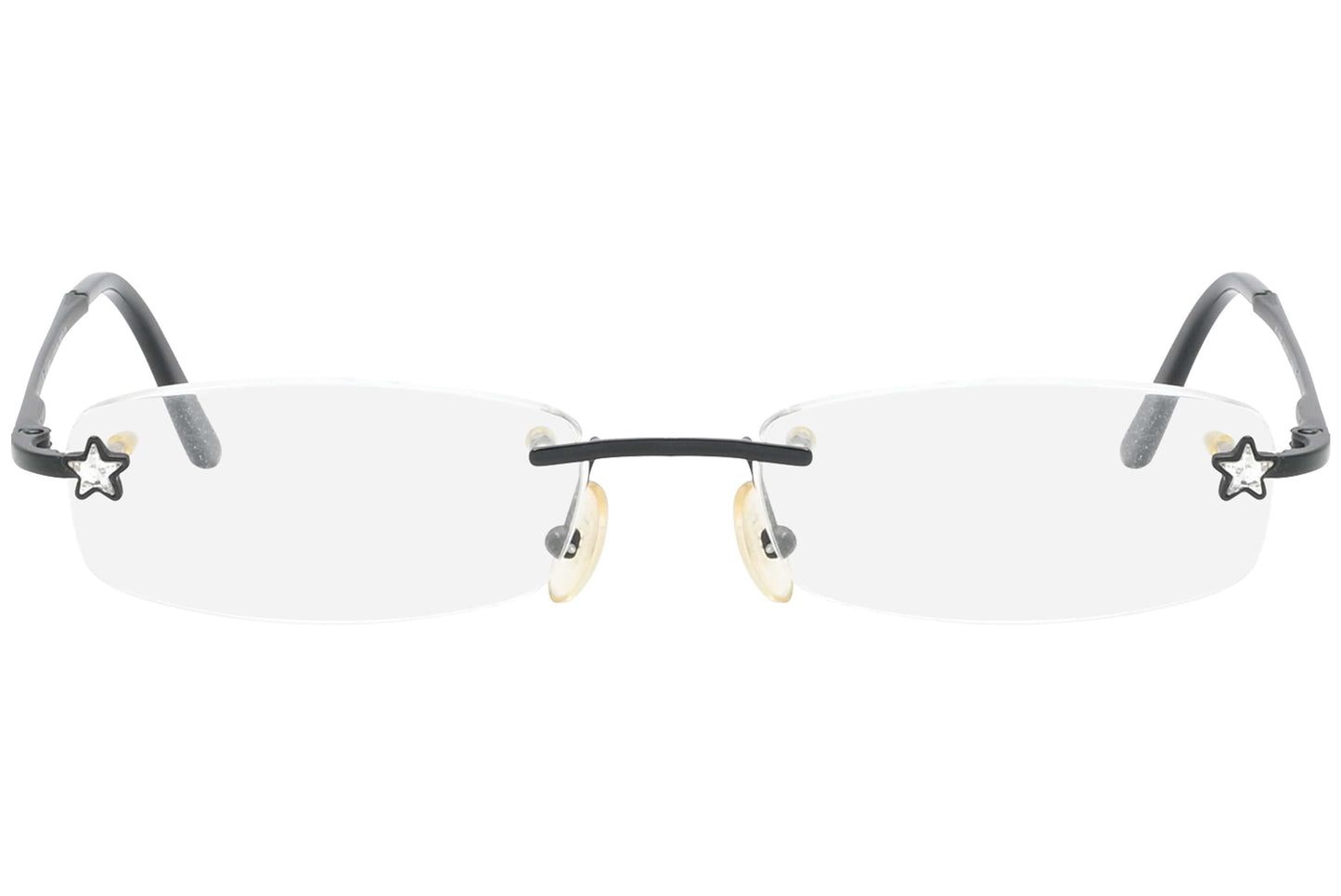 christian dior rimless black eyeglasses frame viewed from front view.