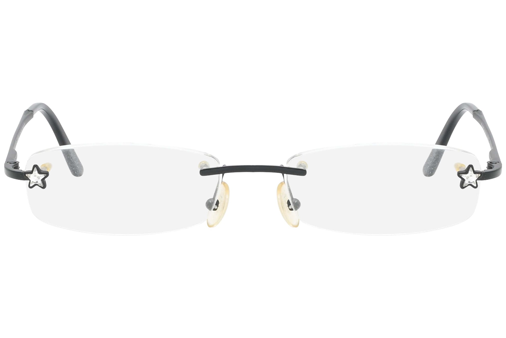 christian dior rimless black eyeglasses frame viewed from front view.