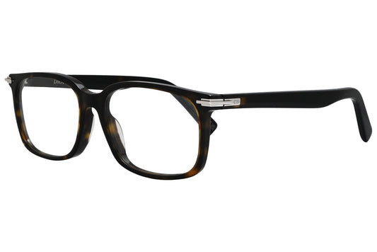 christian dior rectangle tortoise eyeglasses frame viewed from a 45-degree angle.