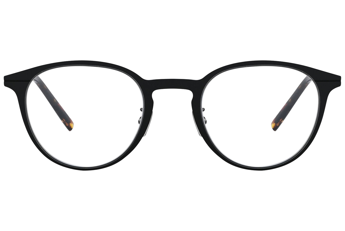 christian dior round black eyeglasses frame viewed from front angle.