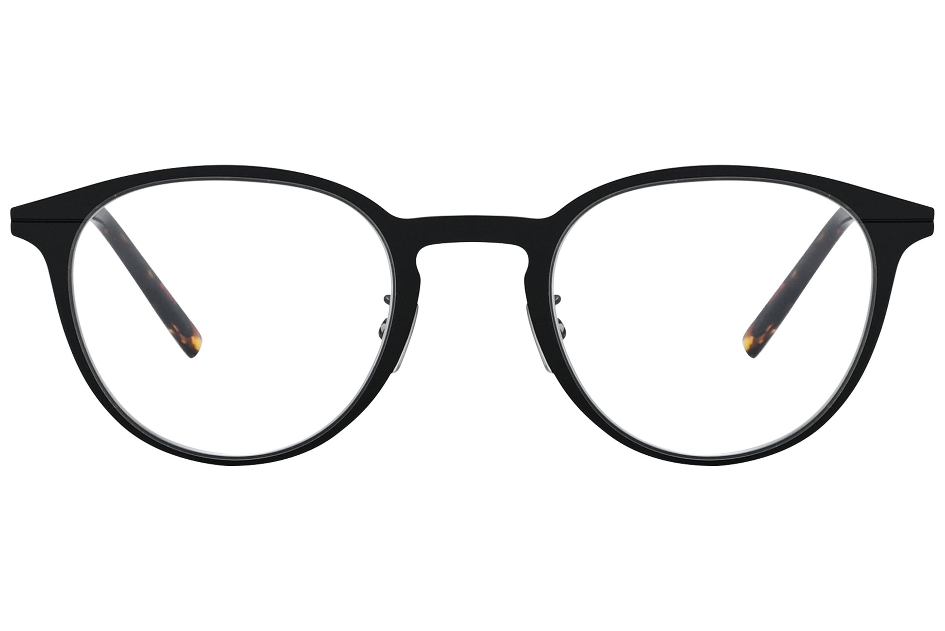 christian dior round black eyeglasses frame viewed from front angle.