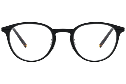 christian dior round black eyeglasses frame viewed from front angle.