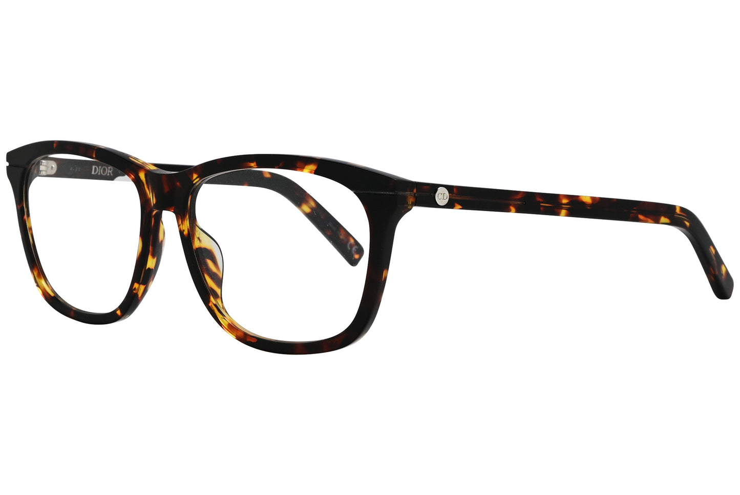 christian-dior oval Tortoise eyeglasses frame viewed from a 45-degree angle.