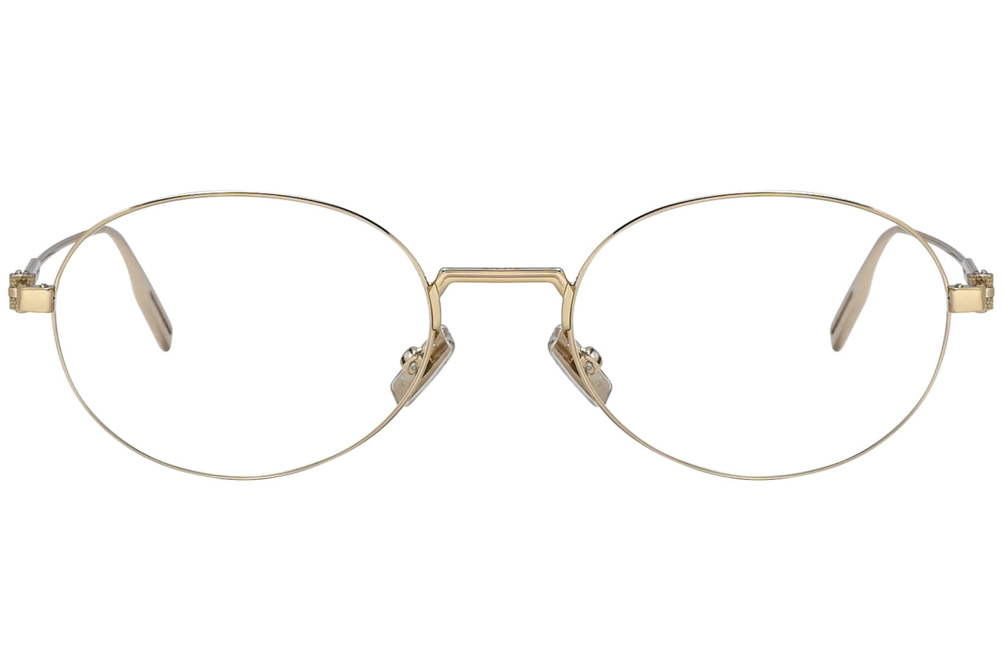 christian dior oval gold eyeglasses frame viewed from front angle.