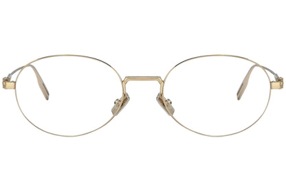 christian dior oval gold eyeglasses frame viewed from front angle.