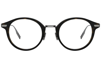 christian dior round silver eyeglasses frame viewed from front angle.