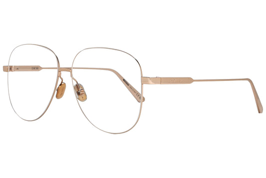 christian dior geometric gold eyeglasses frame viewed from a 45-degree angle.