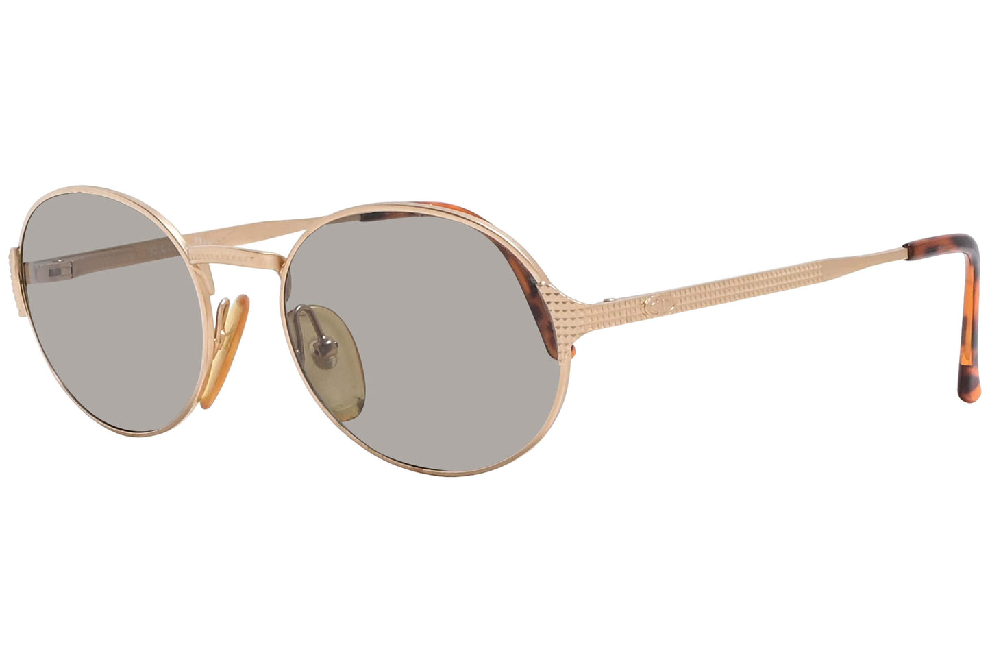 Christian Dior Gold Color Round Sunglasses Viewed From A 45-Degree Angle.