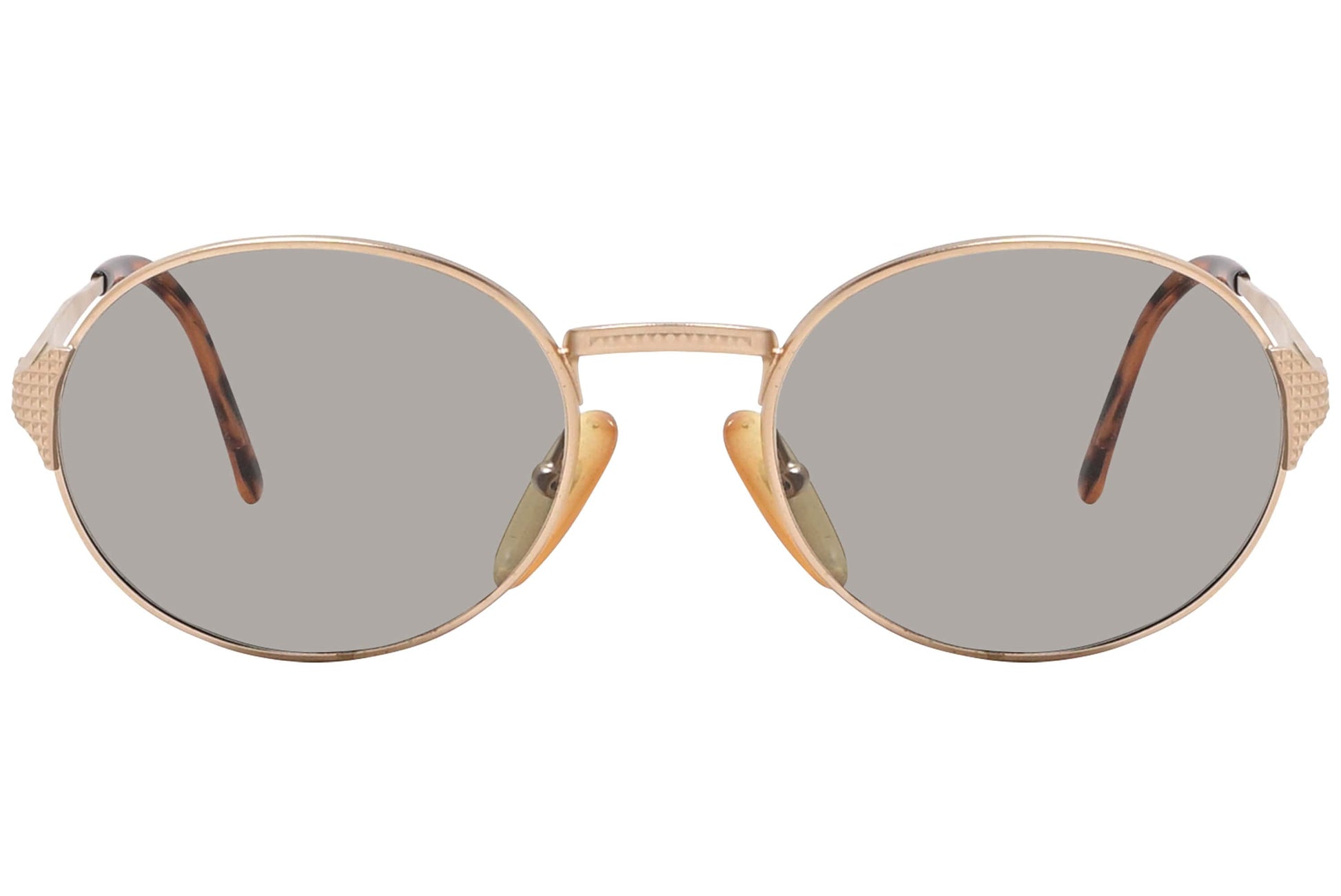 Christian Dior Gold Color Round Sunglasses Viewed Front Angle.