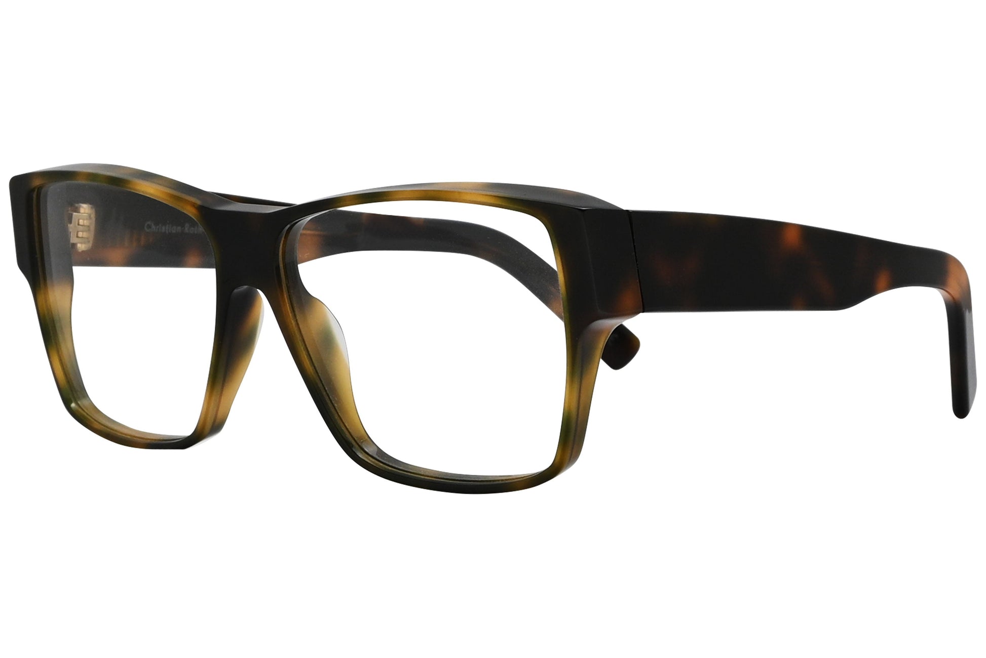 christian roth linan tortoise eyeglasses frame viewed from a 45-degree angle.