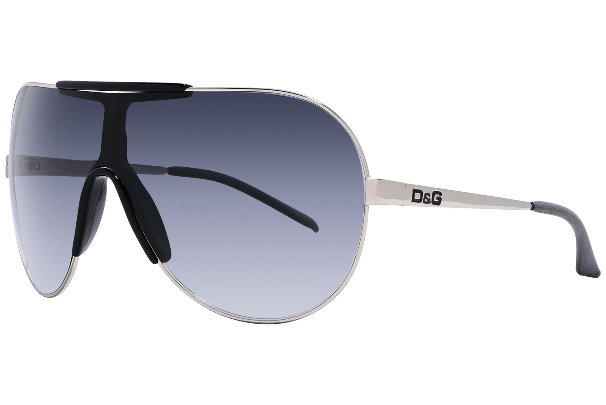 Side view of Dolce & Gabbana purple aviator sunglasses with slim arms and logo detailing