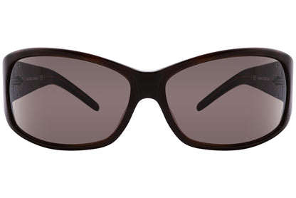 Close-up of Dolce & Gabbana wrap-around sunglasses in red showing lens curve and high-gloss finish
