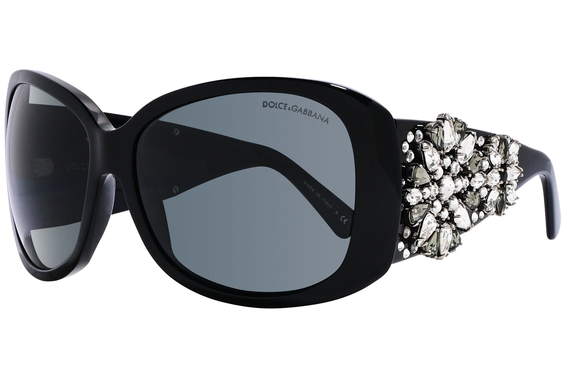 Side view of Dolce & Gabbana green oval sunglasses showing curved profile and sleek designer arms

