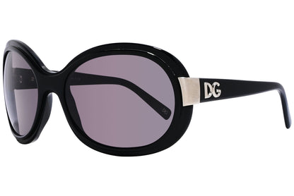 Side view of Dolce & Gabbana black oval sunglasses showing slim profile and curved temple arms

