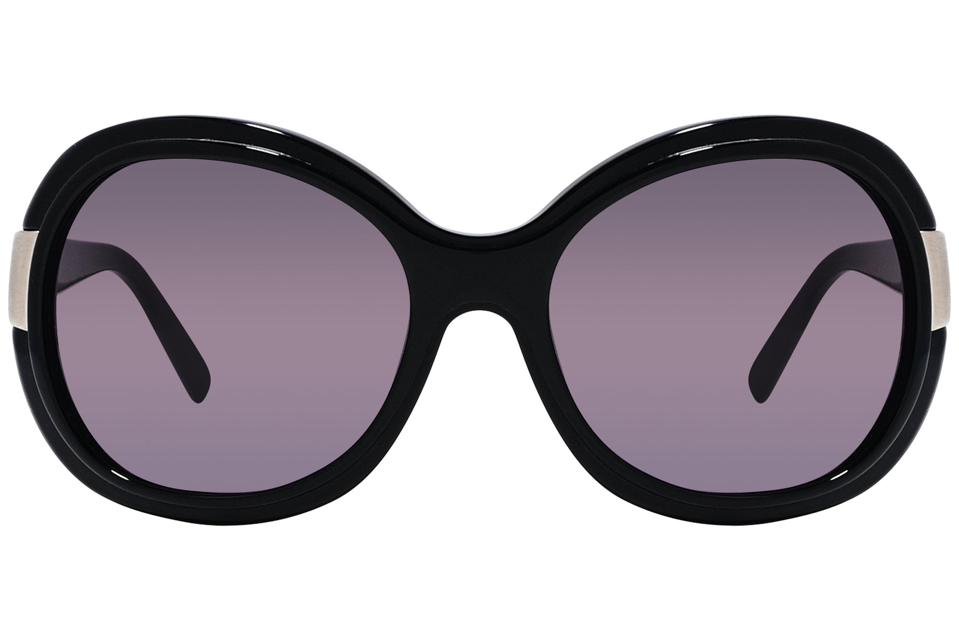 Close-up of Dolce & Gabbana black oval sunglasses highlighting smooth frame edges and logo detail

