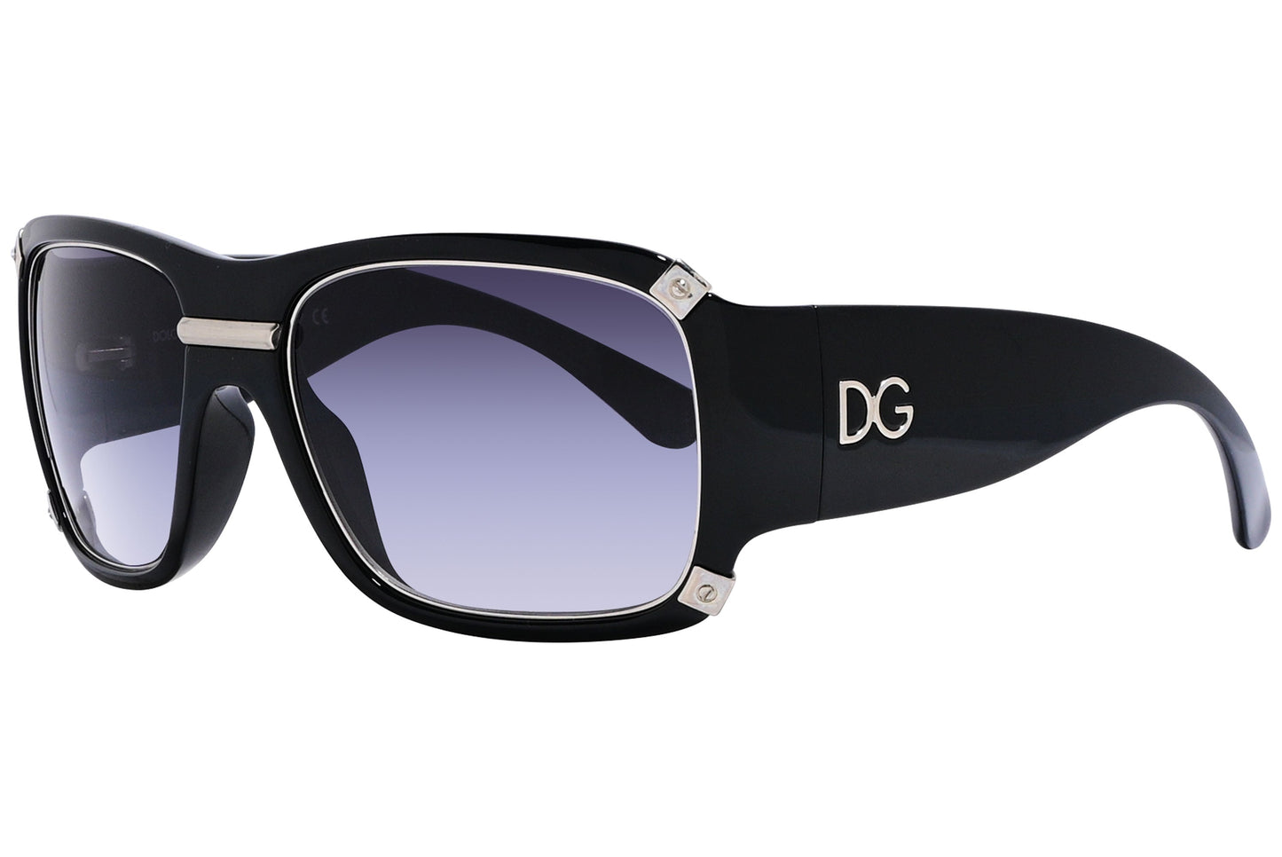 Side view of Dolce & Gabbana women’s black square sunglasses with slim arms and polished finish

