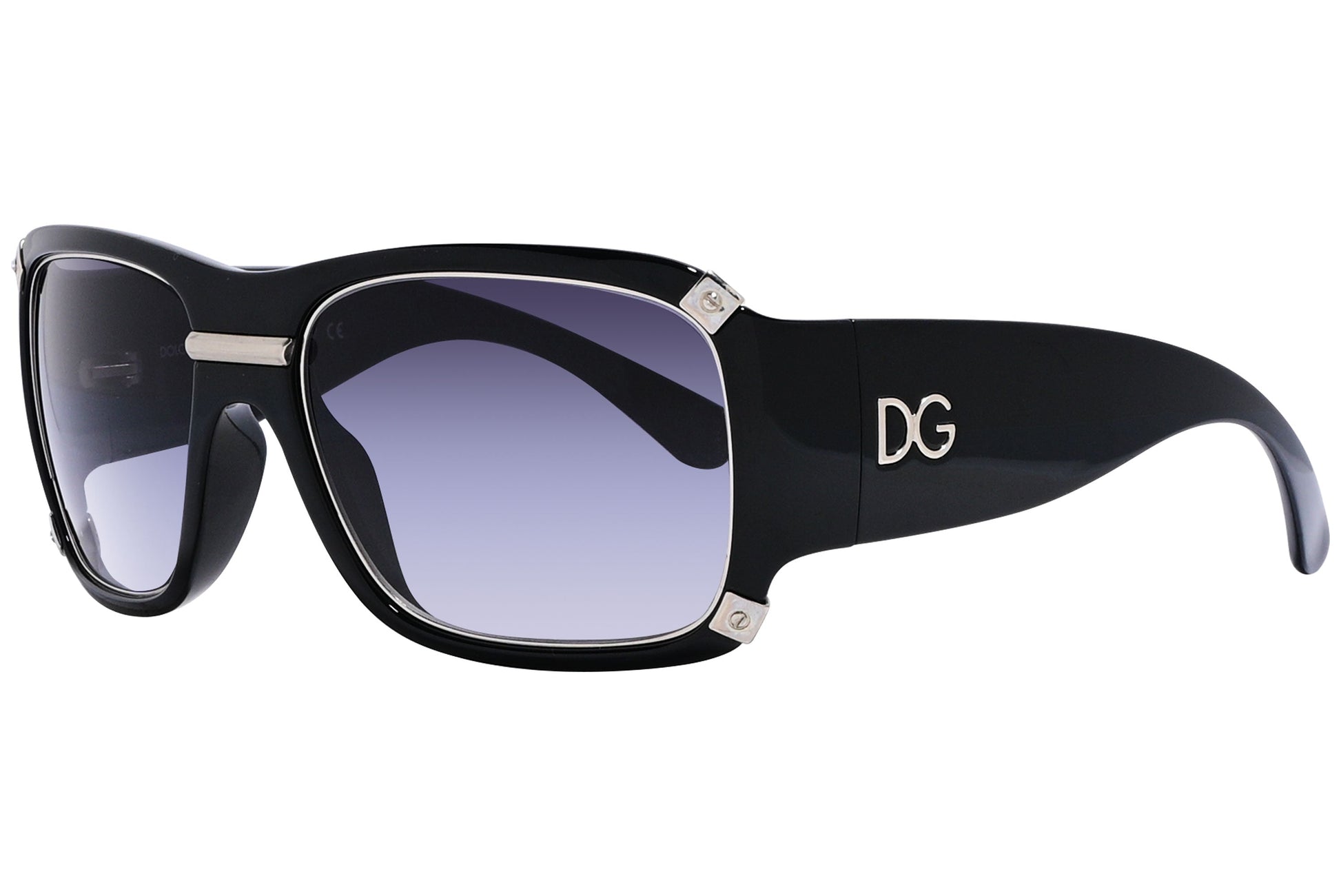 Side view of Dolce & Gabbana women’s black square sunglasses with slim arms and polished finish

