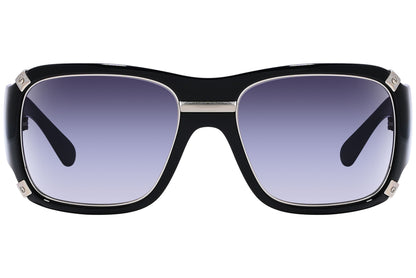 Close-up of Dolce & Gabbana square sunglasses in black for women showing lens tint and designer logo

