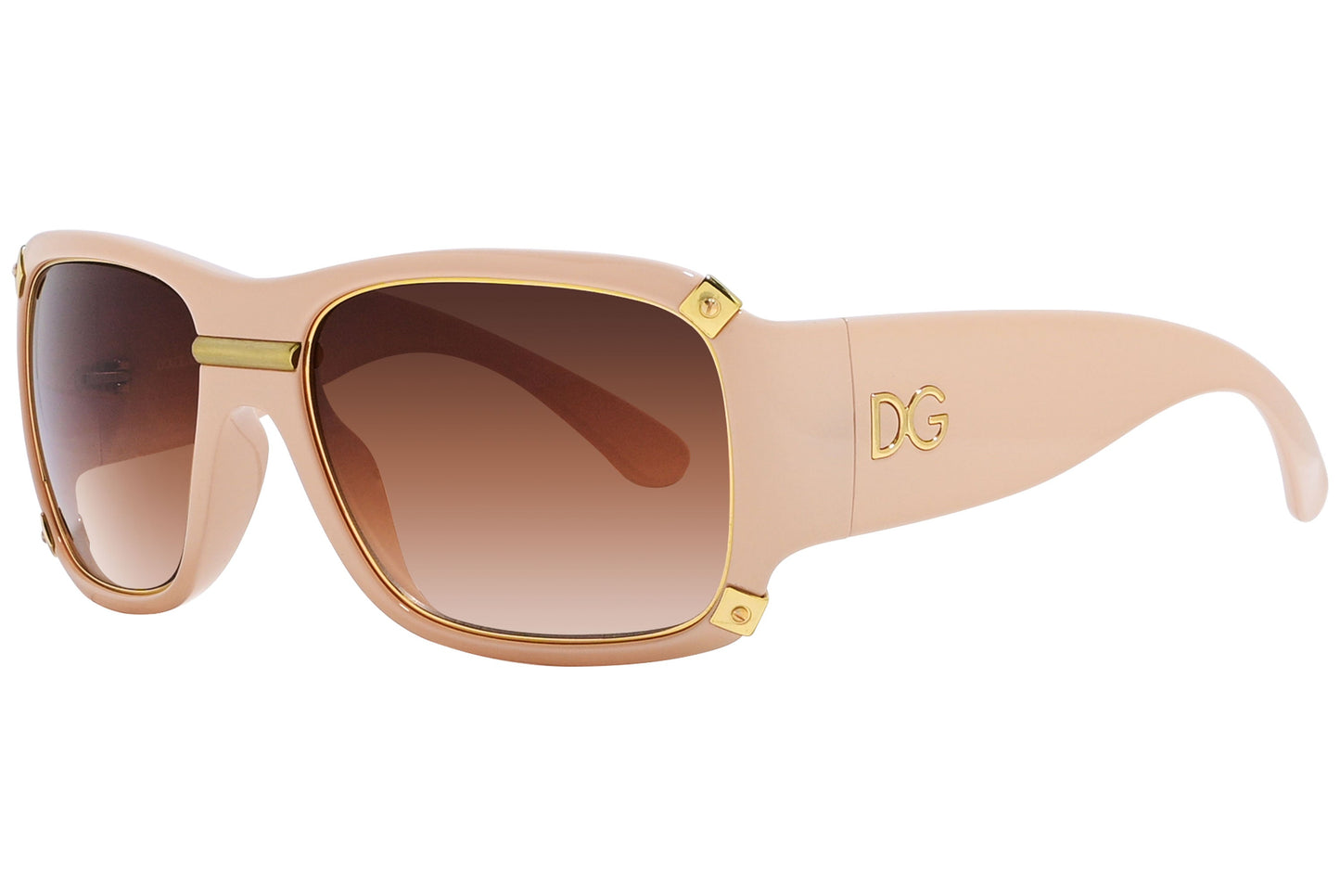 Side view of Dolce & Gabbana light brown square sunglasses with sculpted arms and soft-tone frame