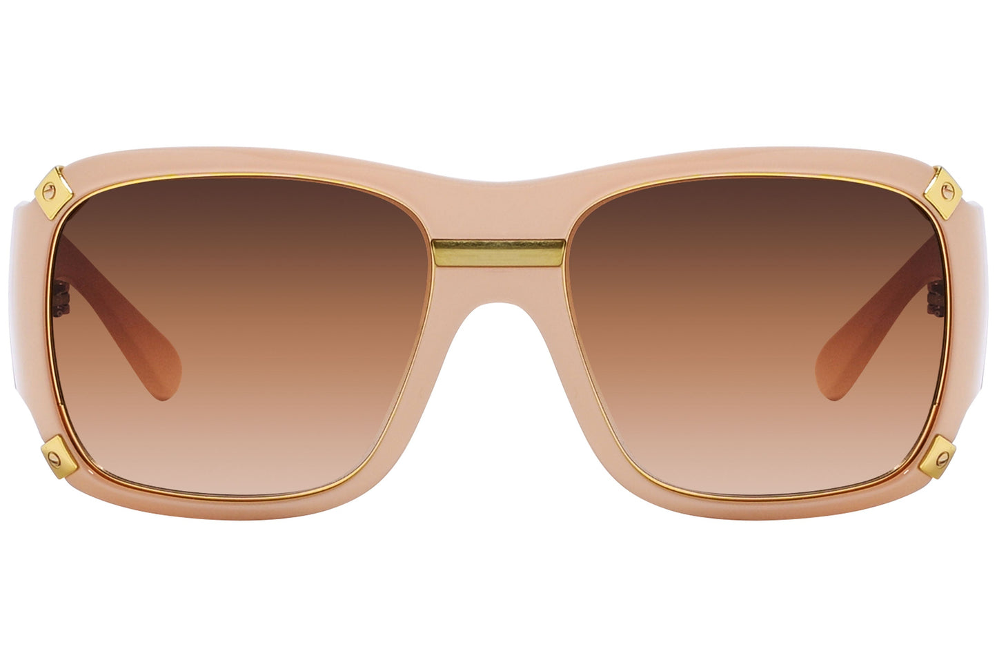Close-up of Dolce & Gabbana square sunglasses in light brown showing subtle frame color and clean angles