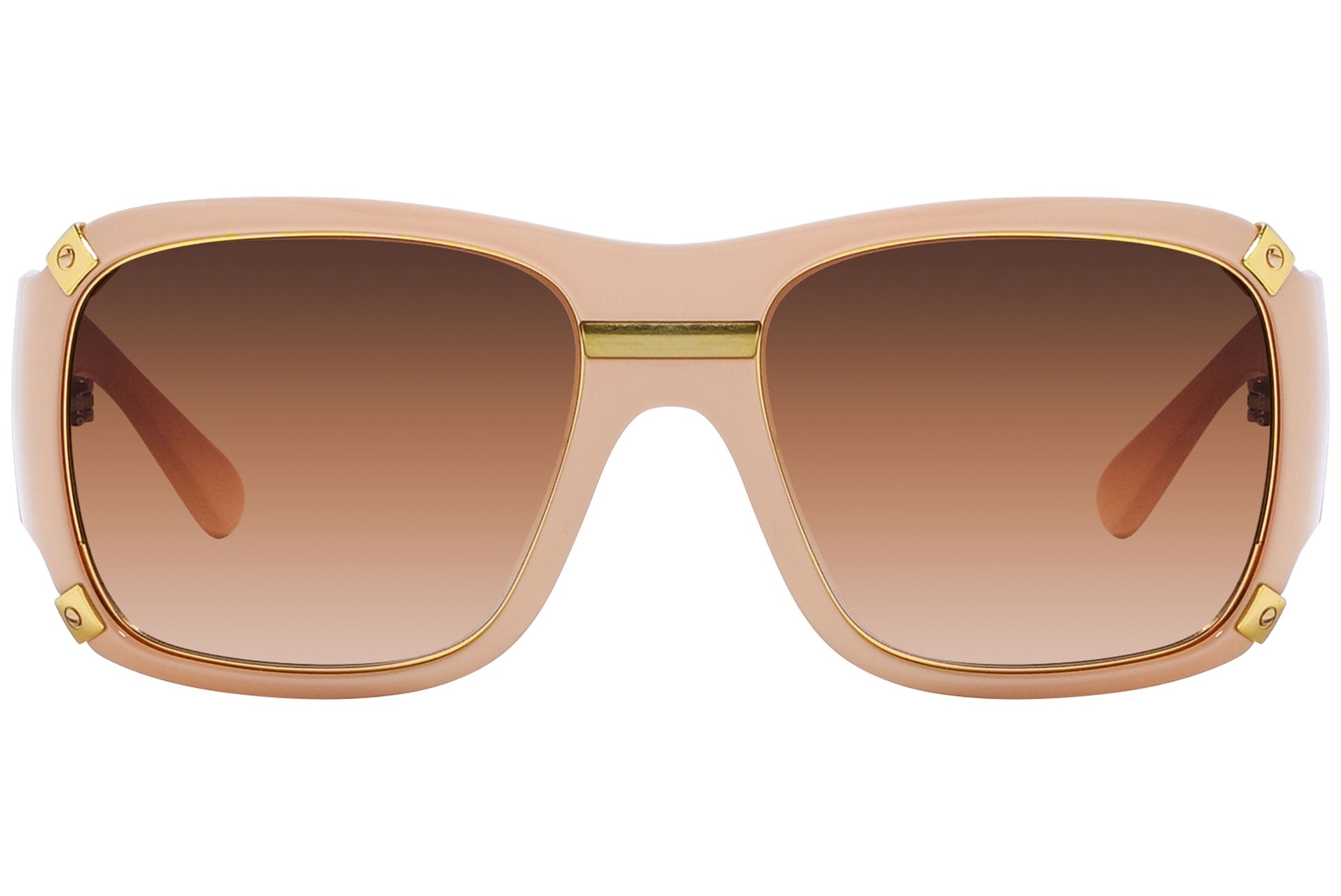 Close-up of Dolce & Gabbana square sunglasses in light brown showing subtle frame color and clean angles