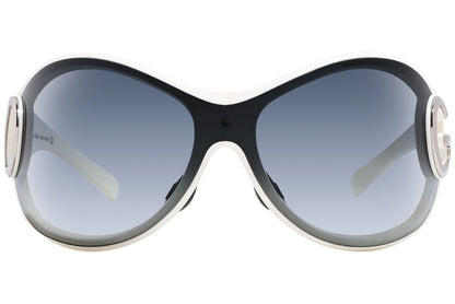 Close-up of Dolce & Gabbana black and white wrap-around sunglasses highlighting frame contrast and lens curve

