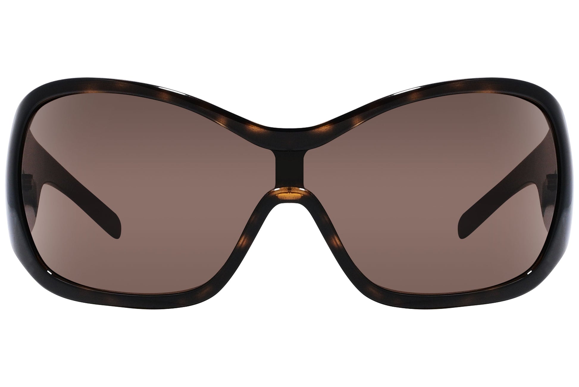 Close-up of Dolce & Gabbana wrap-around sunglasses in tortoise showing texture and lens design