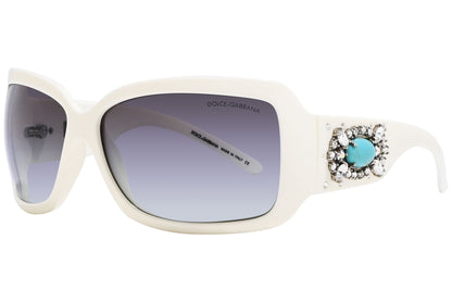 Side view of Dolce & Gabbana white square sunglasses with bold arms and sleek profile