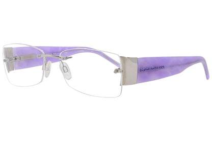 dolce & gabbana rectangle purple eyeglasses frame viewed from a 45-degree angle.