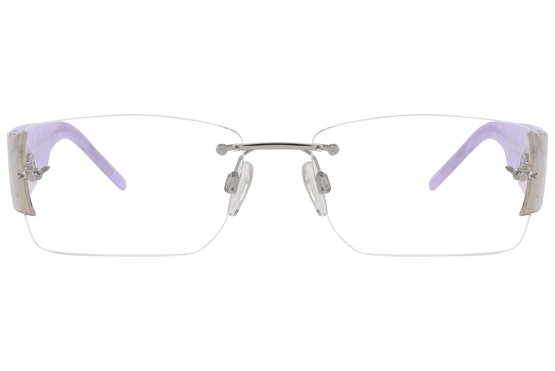 dolce & gabbana rectangle purple eyeglasses frame viewed from front angle.