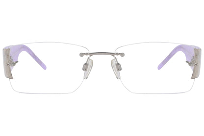 dolce & gabbana rectangle purple eyeglasses frame viewed from front angle.