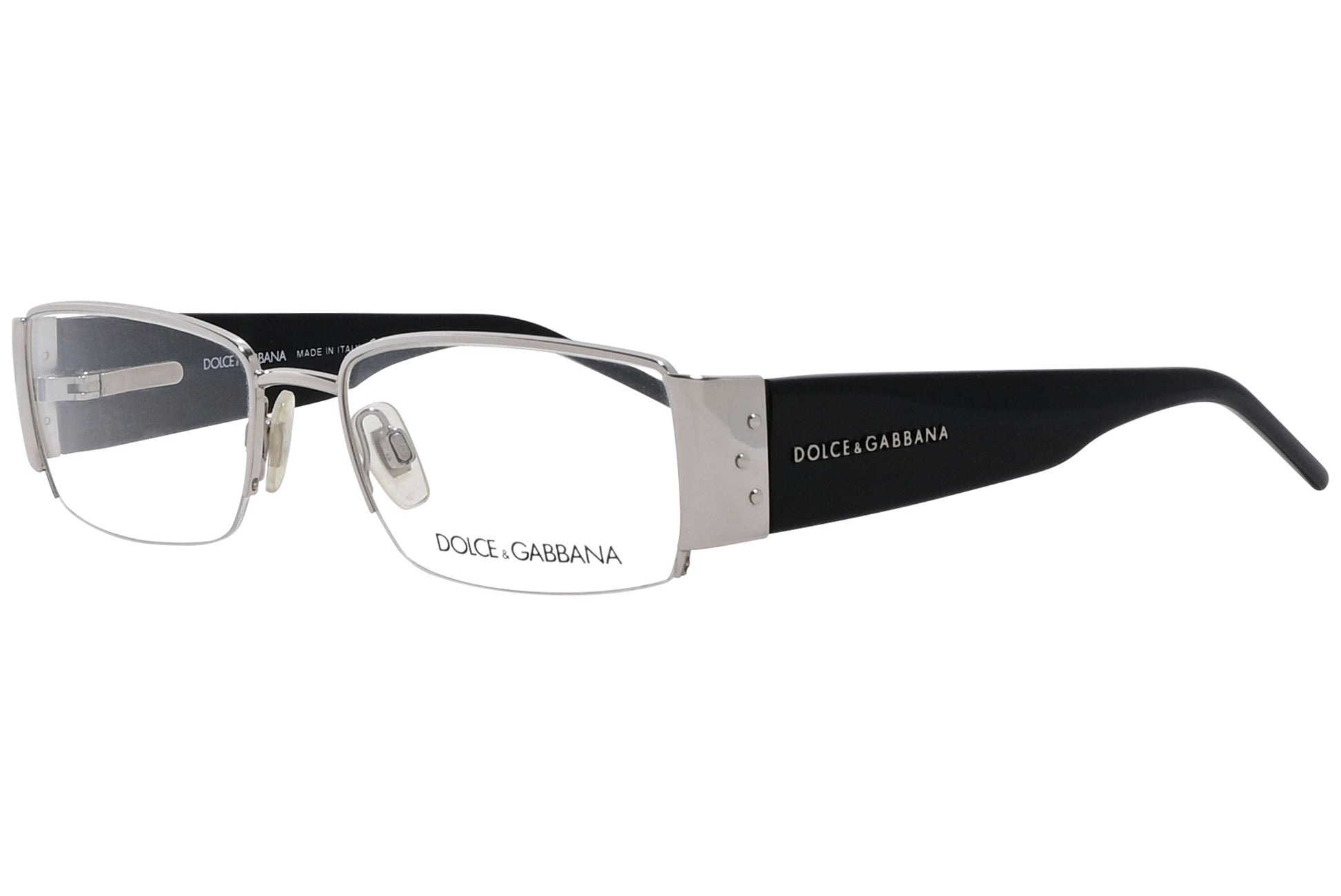 dolce & gabbana rectangle black eyeglasses frame viewed from a 45-degree angle.