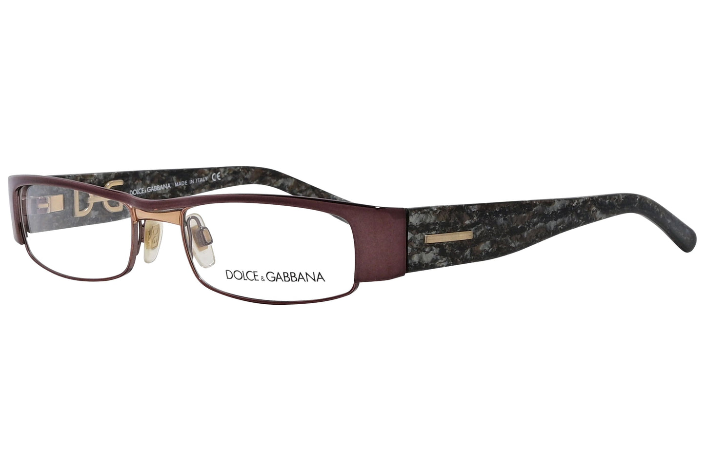 dolce & gabbana rectangle red eyeglasses frame viewed from a 45-degree angle.