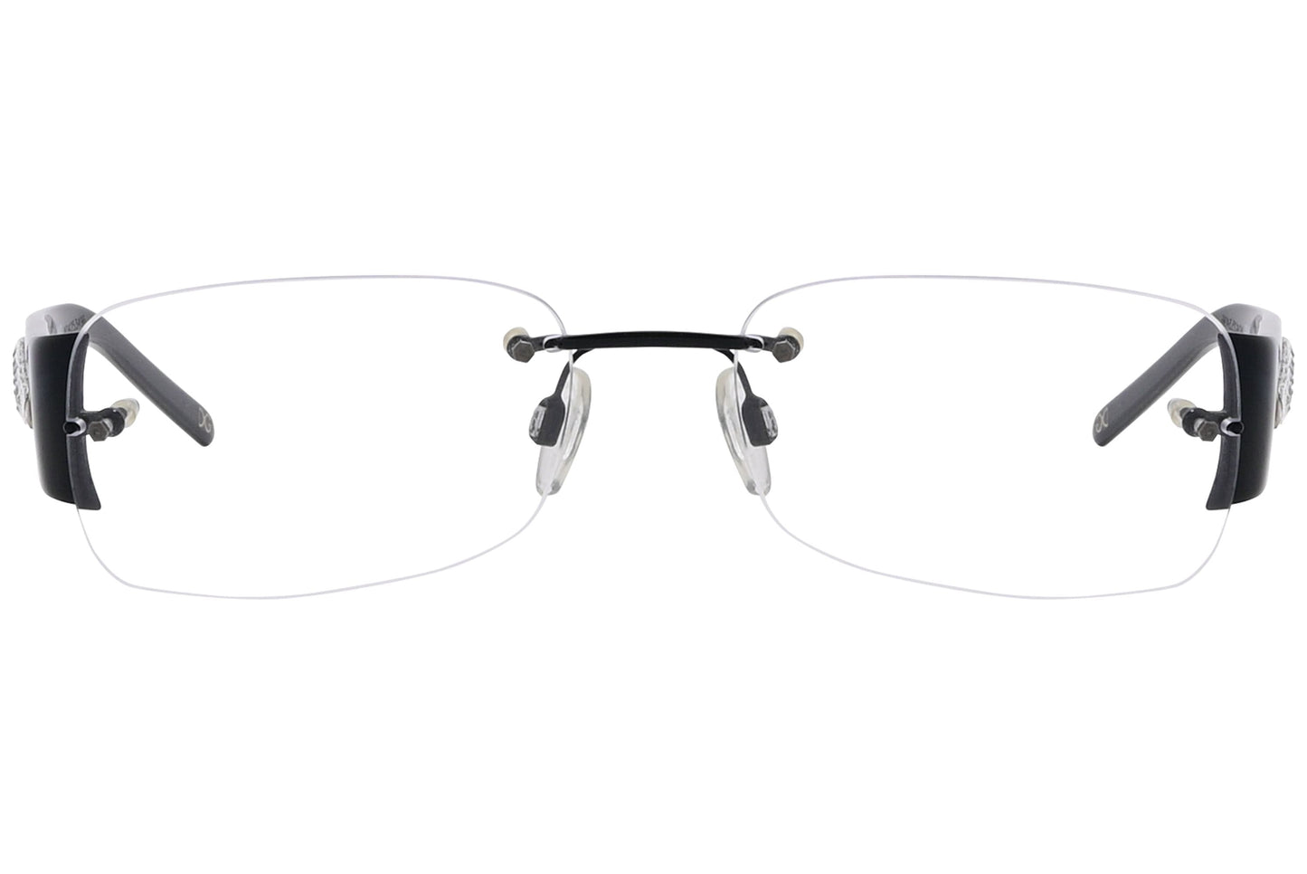 dolce & gabbana rectangle black eyeglasses frame viewed from front angle.