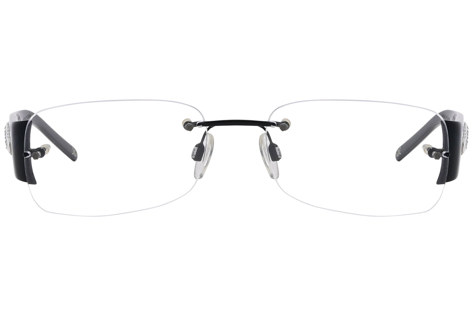 dolce & gabbana rectangle black eyeglasses frame viewed from front angle.